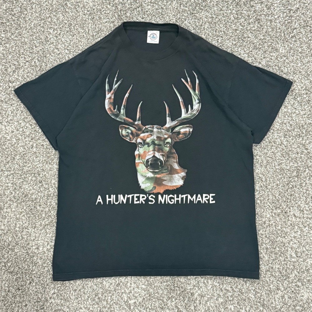 Vintage 90s Delta A Hunters Nightmare Deer Camo Graphic T-Shirt Mens L